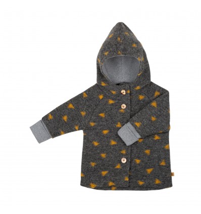 kids winter coat merino wool dark grey mustard