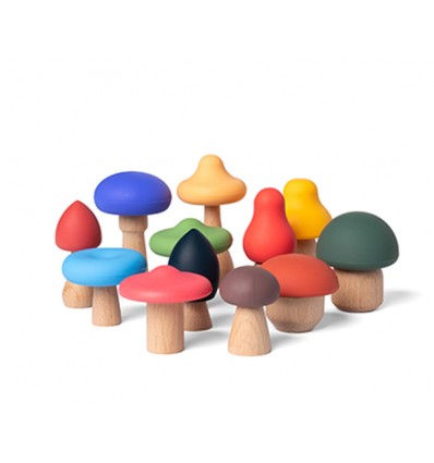 Mushroom toy set wood and silicone