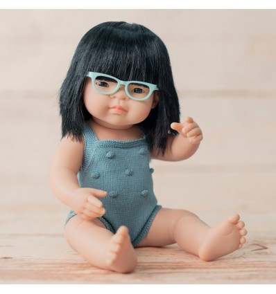 Asian doll with glasses 38 cm