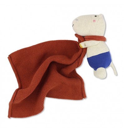 Cuddly towelwith hippo brown/blue