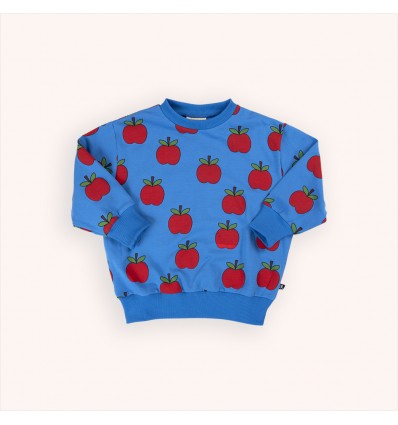 sudadera azul manzanas