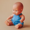 Caucasian baby doll blue overalls 21cm