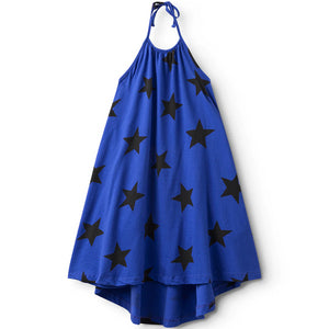 Vestido atado cuello azul estrellas