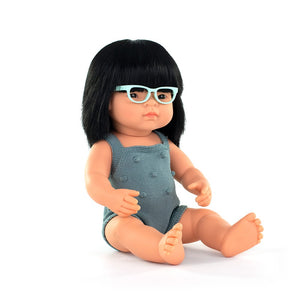 Muñeca asiática 38cm gafas