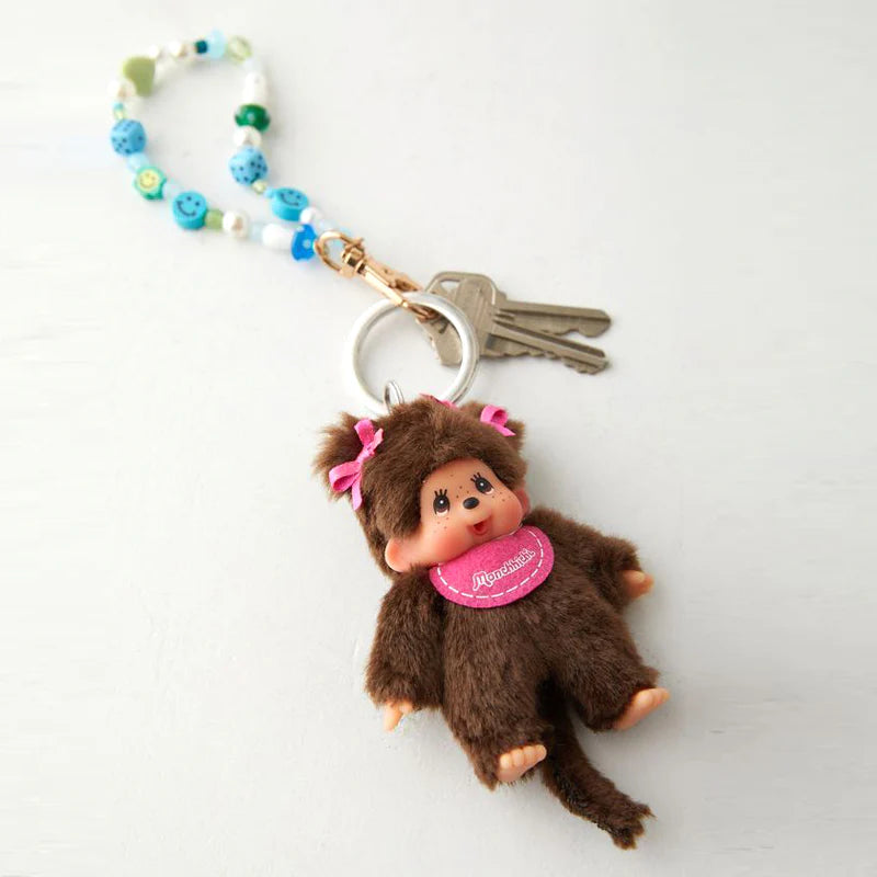 monchhichi keychain twin tail girl pink bib