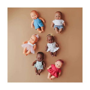 Muñeca bebé asiatica vestido rosa 21cm