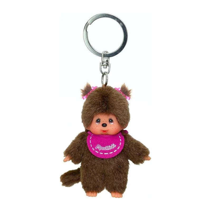 monchhichi keychain twin tail girl pink bib