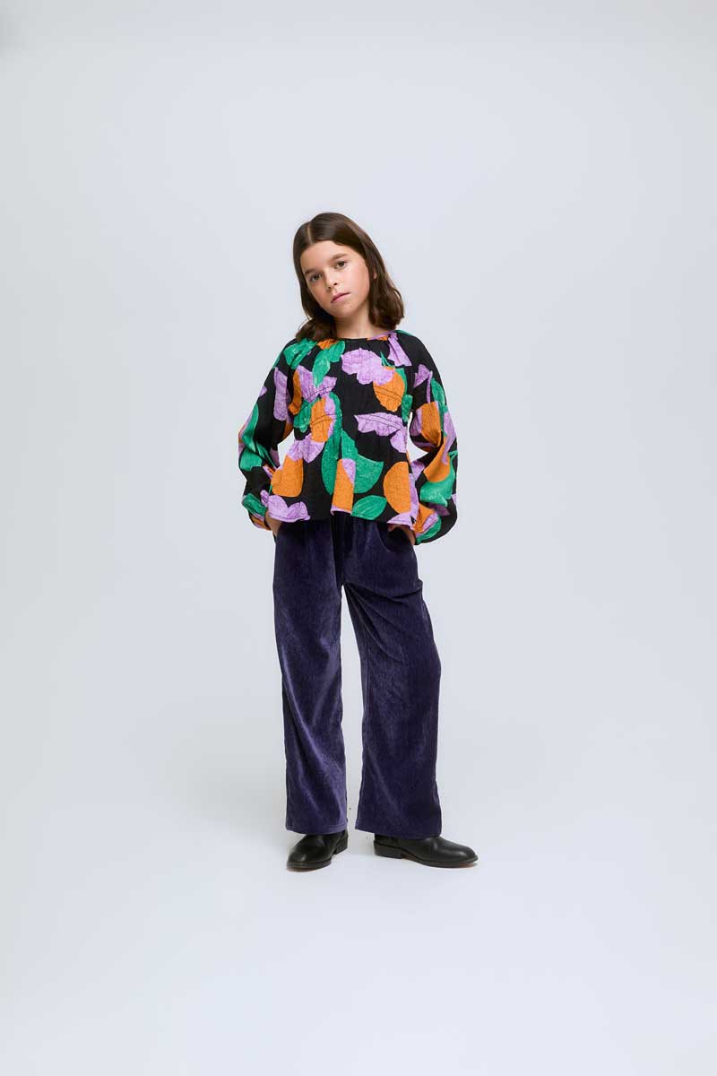 Purple velvet wide-legged pants