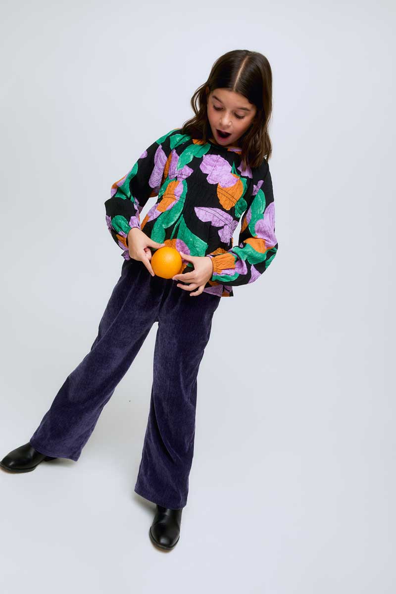 Purple velvet wide-legged pants