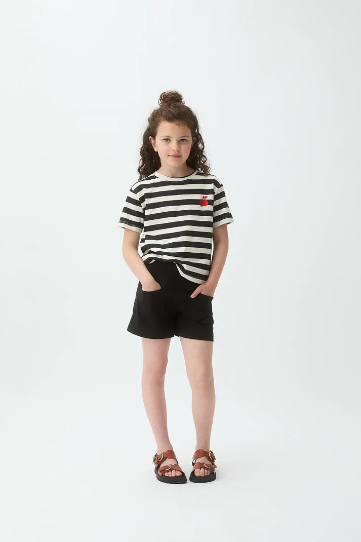 Camiseta Rayas Negras Bordado Manzana