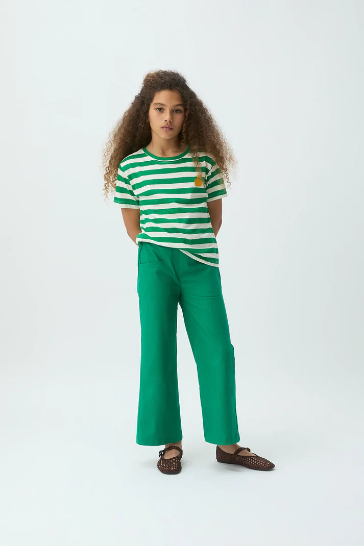 Camiseta Rayas Verdes Bordado Manzana Amarilla