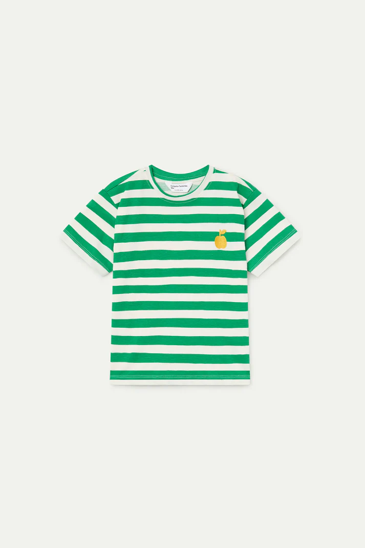Camiseta Rayas Verdes Bordado Manzana Amarilla