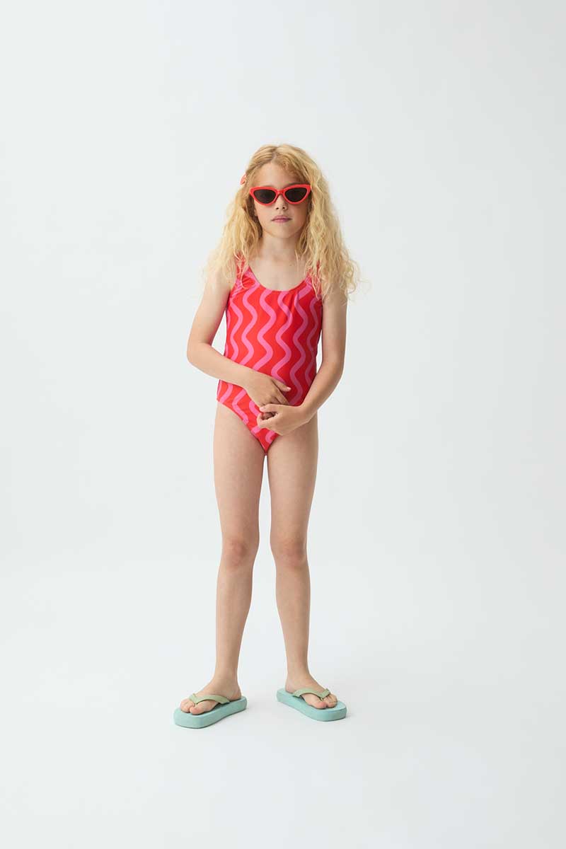 Bañador estampado Wave rojo y rosa