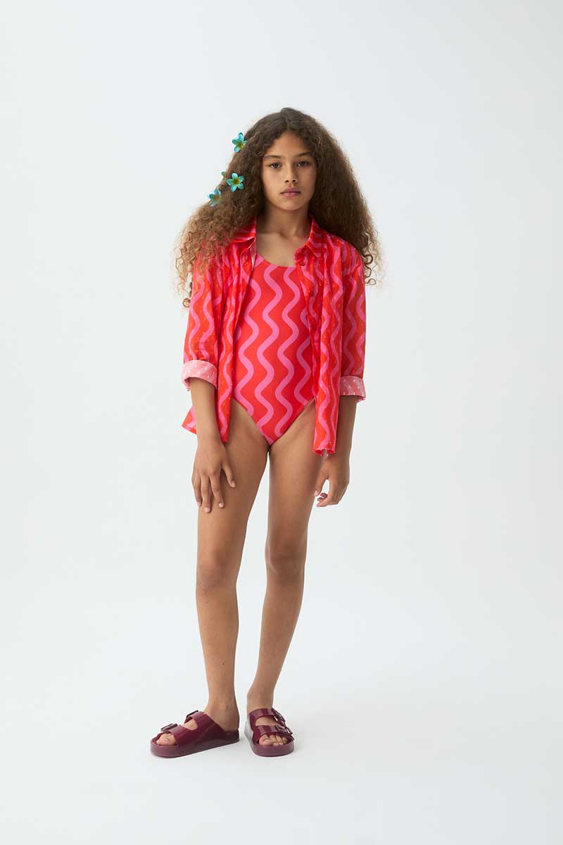 Camisa estampado Wave rosa y rojo