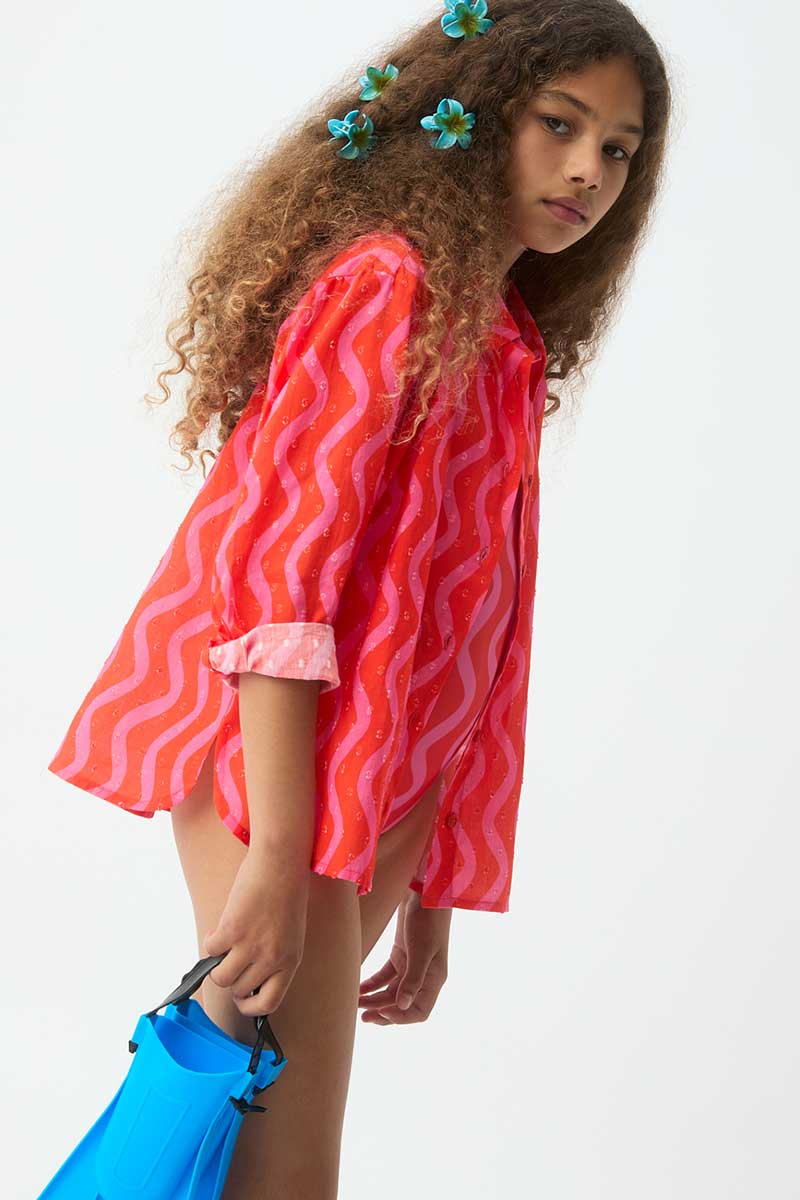 Camisa estampado Wave rosa y rojo