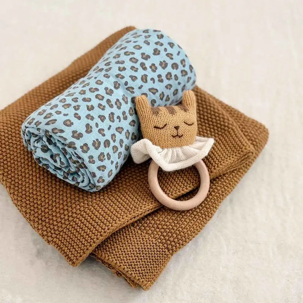 Muselina Leopard Sky Blue