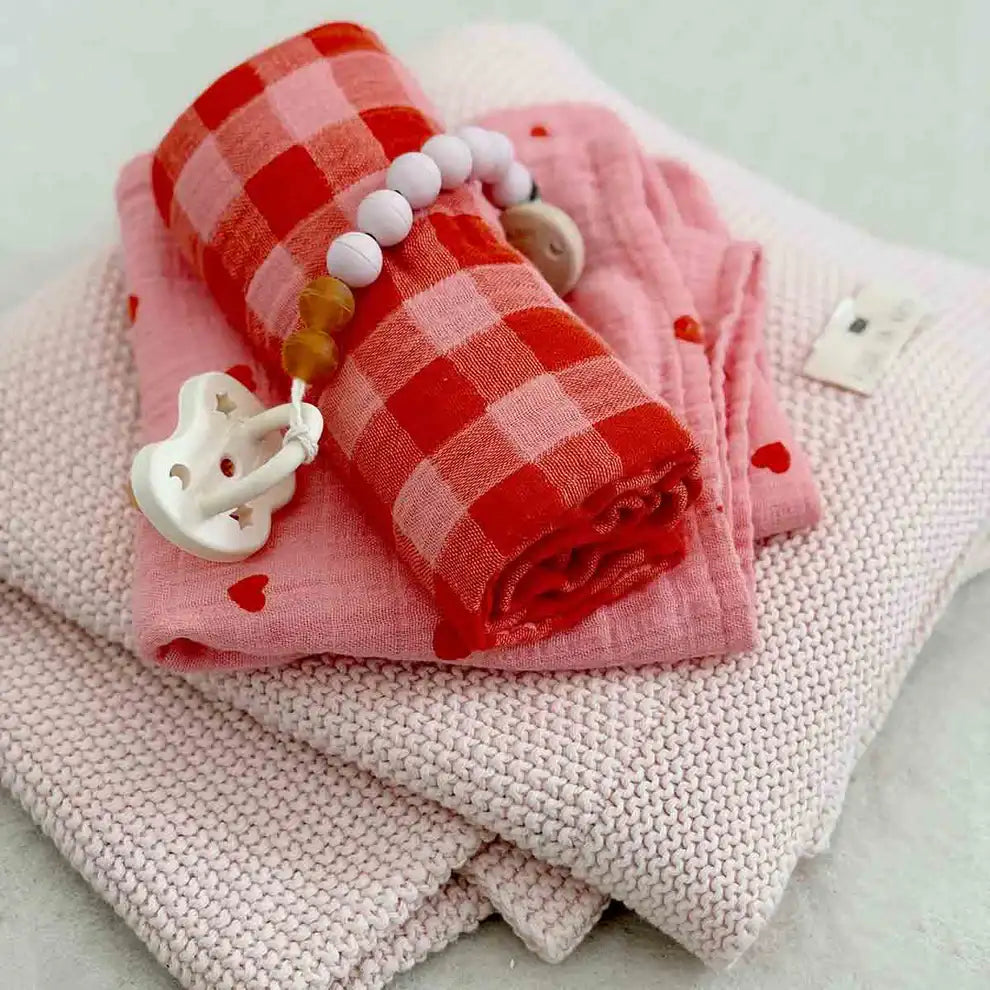 Muselina Cuadros Vichy Rojo Rosa