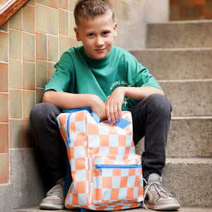 Mochila Escolar Cuadros Naranjas