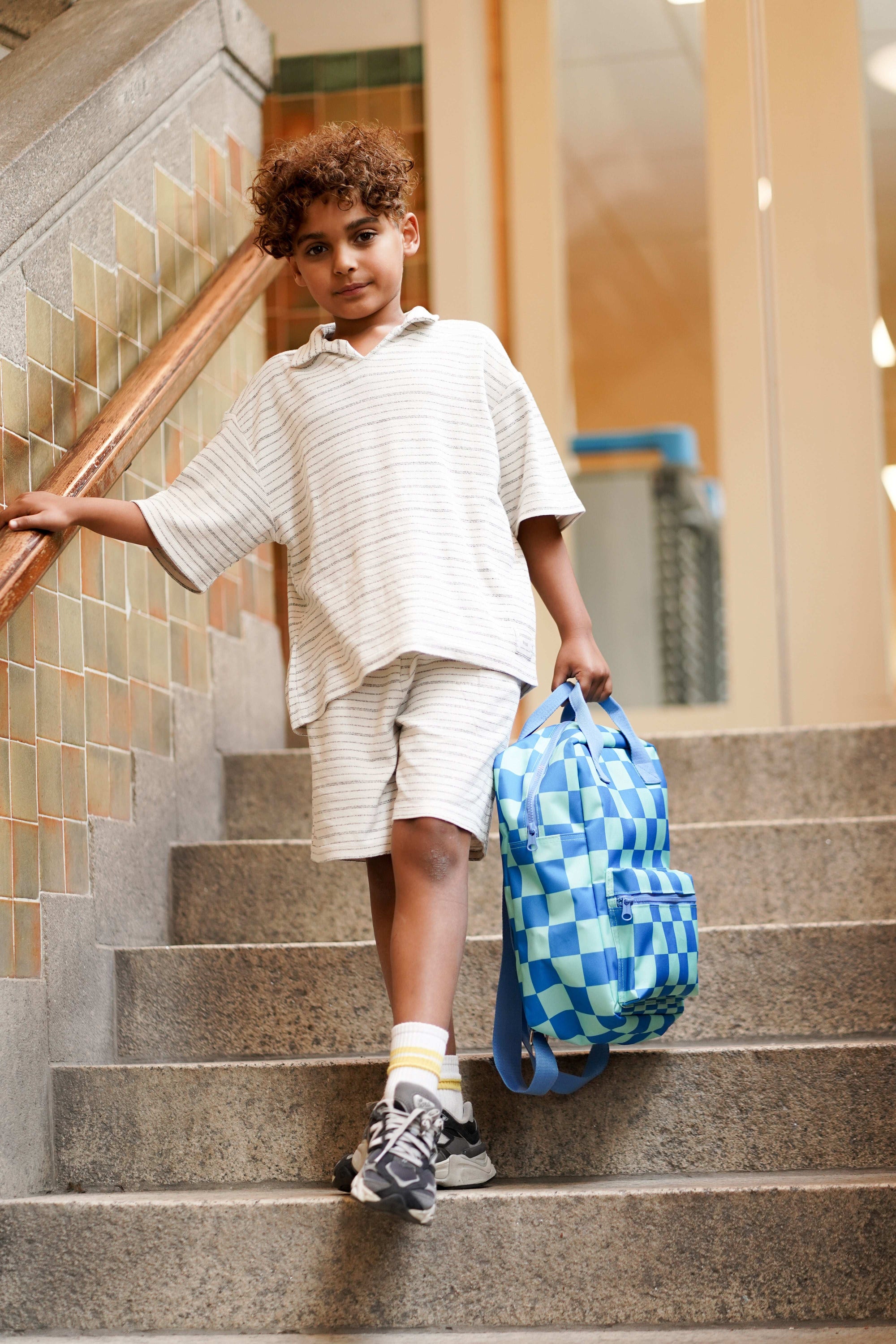 Mochila Escolar Cuadros Verdes