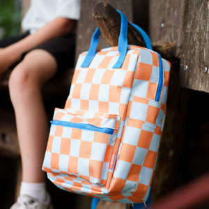 Mochila Escolar Cuadros Naranjas