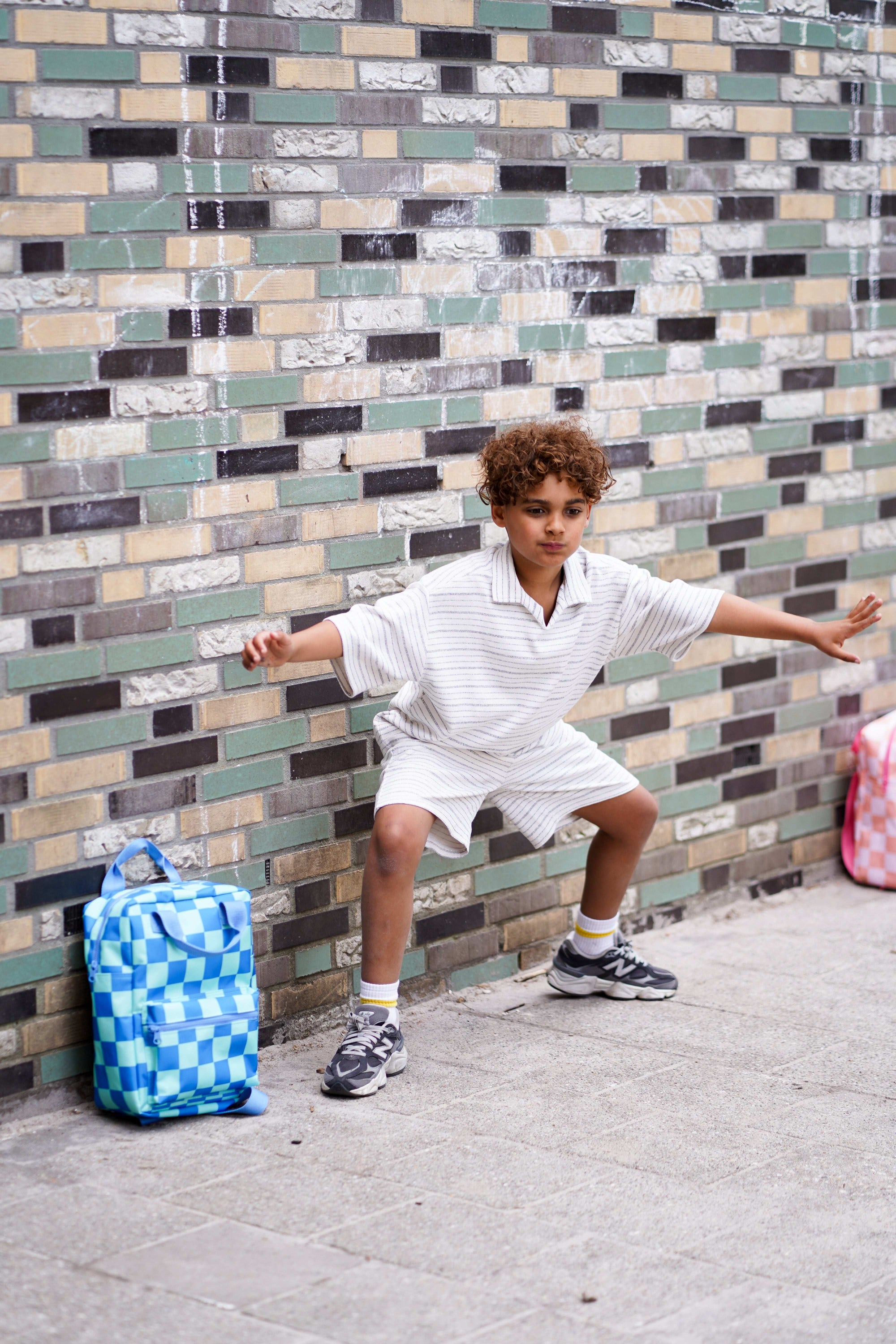 Mochila Escolar Cuadros Verdes