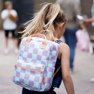 Mochila Escolar Cuadros Lilas