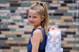 Mochila Escolar Cuadros Lilas