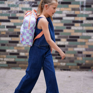 Mochila Escolar Cuadros Lilas