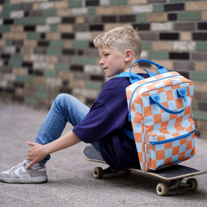 Mochila Escolar Cuadros Naranjas