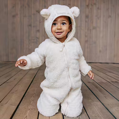 Baby polar bear jumpsuit with ears