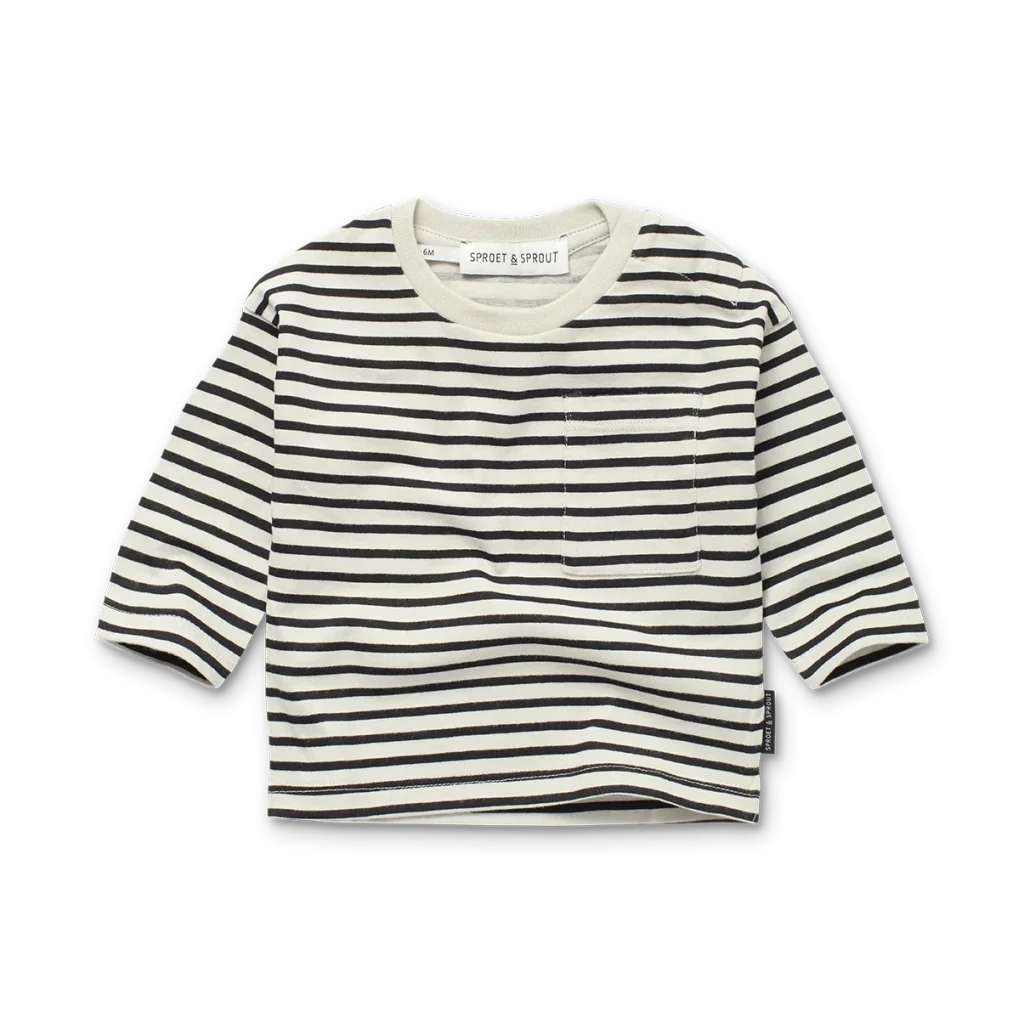 Long-sleeved striped print T-shirt
