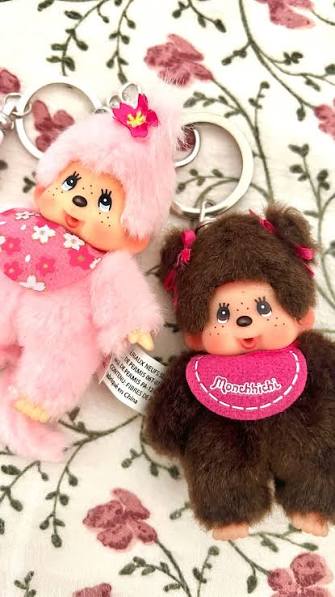 monchhichi keychain twin tail girl pink bib