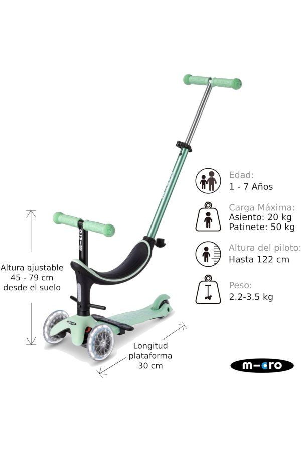 Patinete Mini 4en1 Deluxe LED Menta