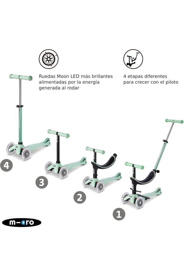 Patinete Mini 4en1 Deluxe LED Menta