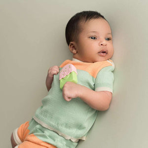 Set Recién Nacido Camiseta y Pantalón Corto – Verde Menta y Naranja | Micu Micu